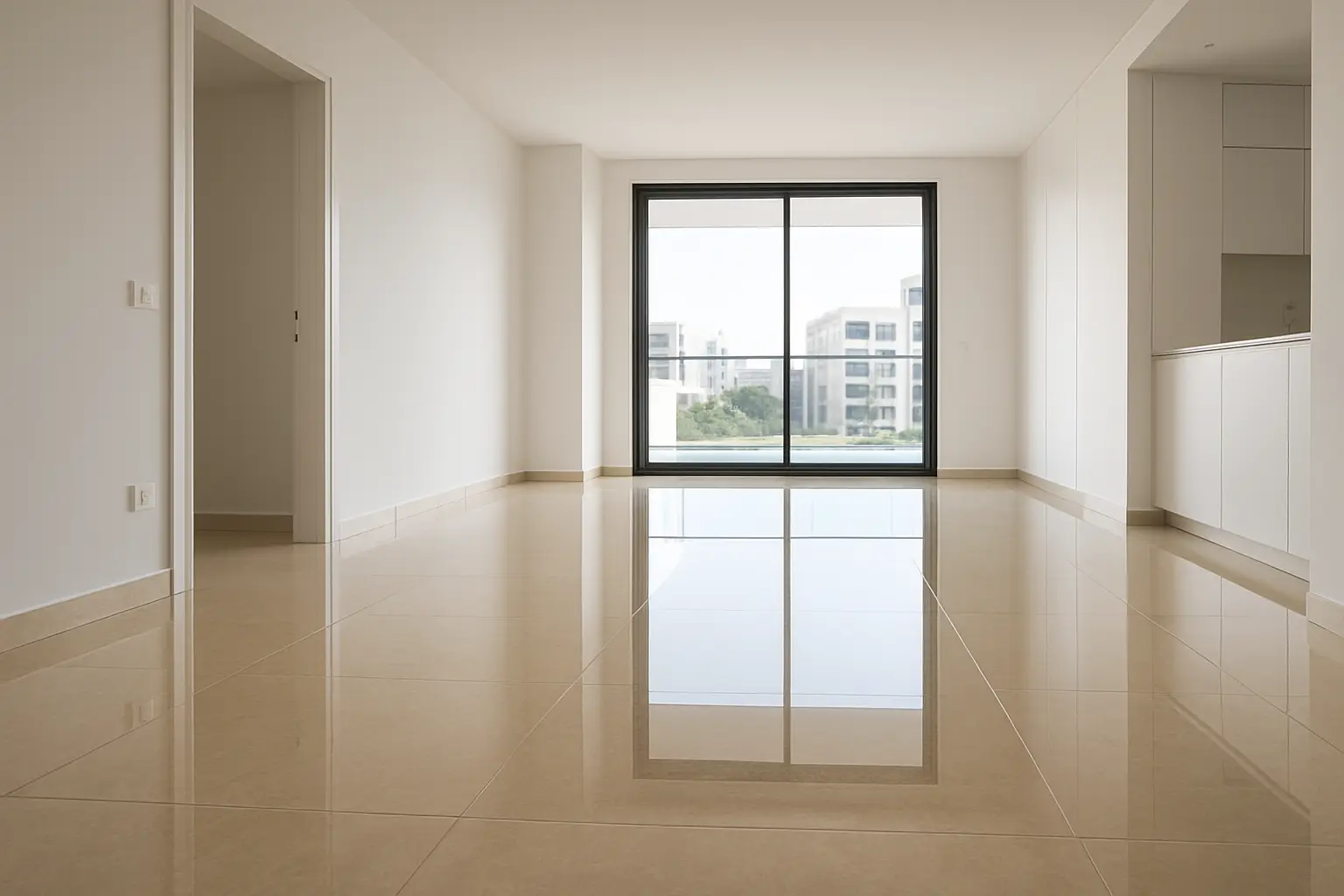 פוליש קריסטל לרצפת שיש בדירת יוקרה