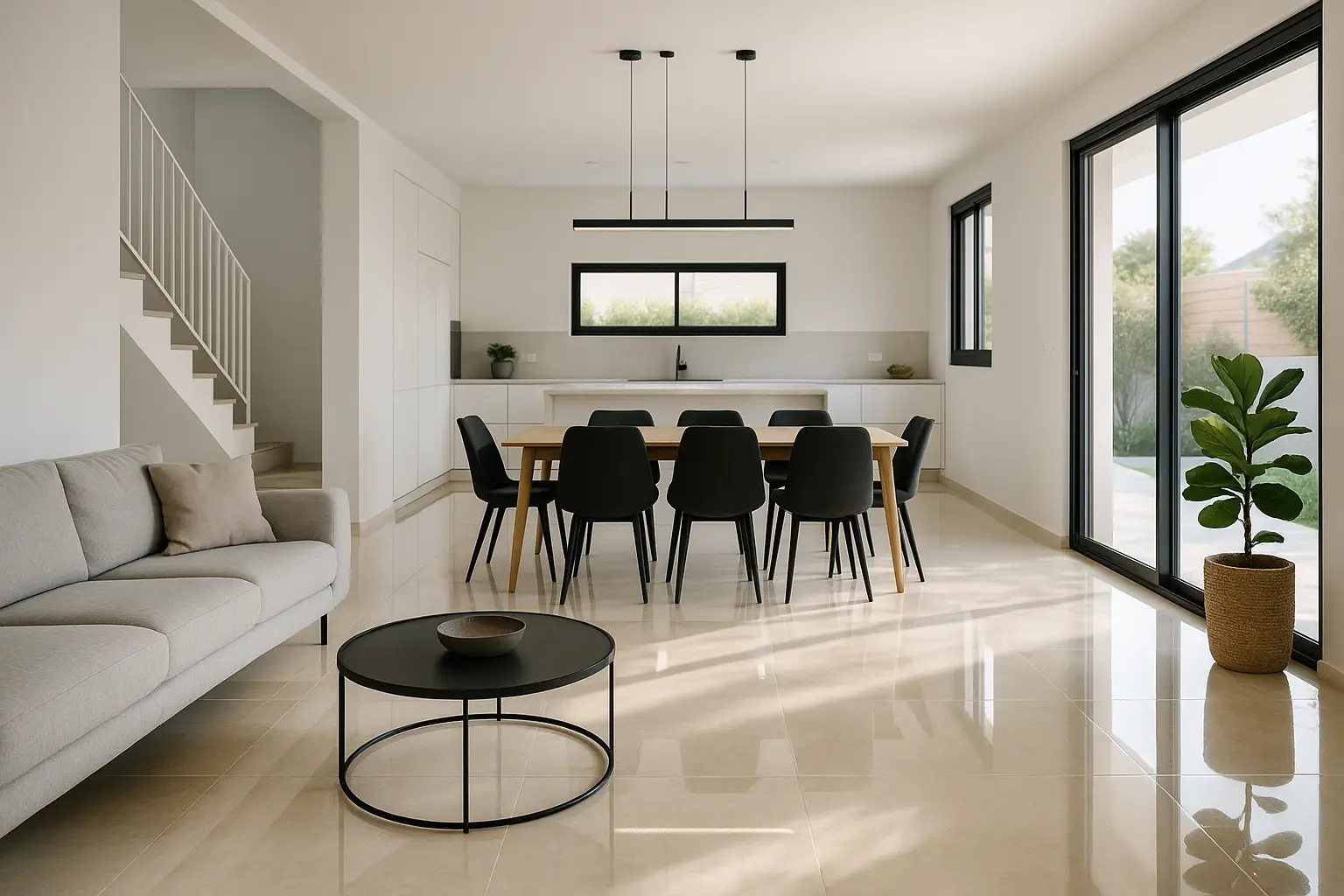 פוליש רצפה בבית משפחתי מודרני בישראל