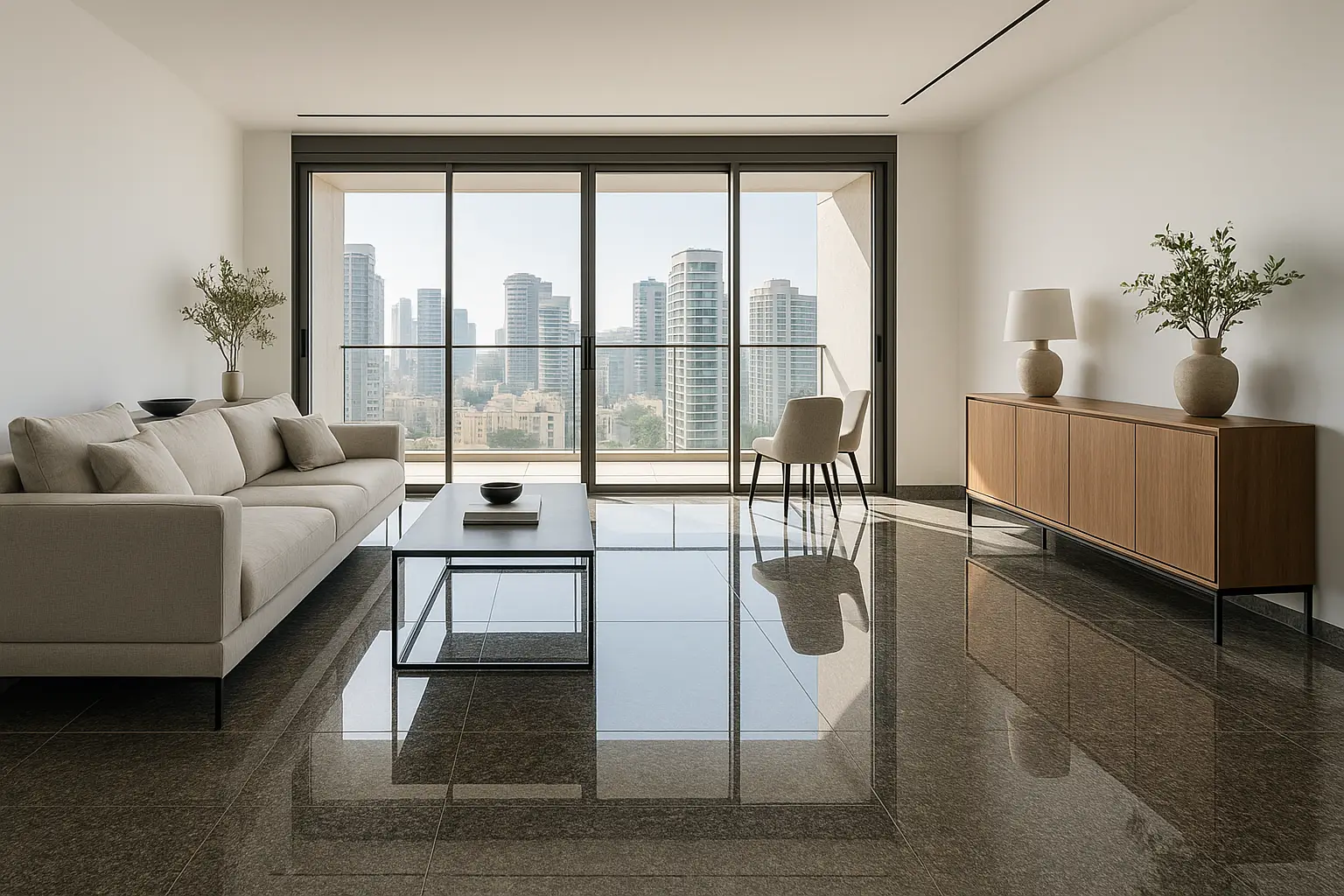 פוליש לרצפת גרניט בדירת יוקרה בתל אביב