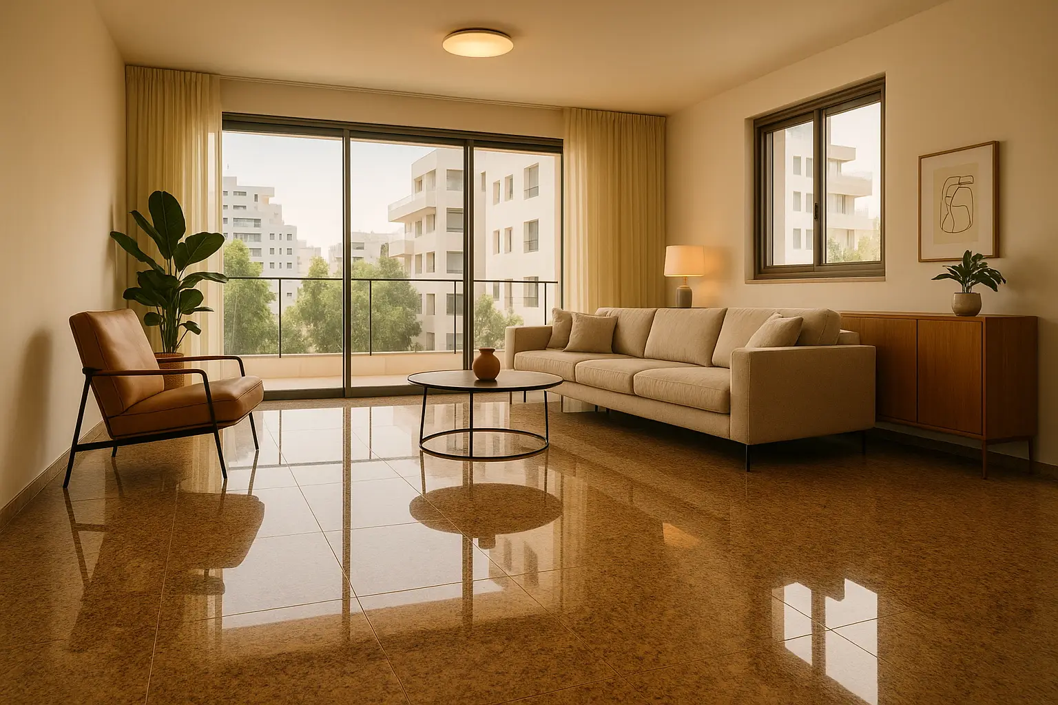 פוליש ווקס לרצפת גרניט בבית מודרני